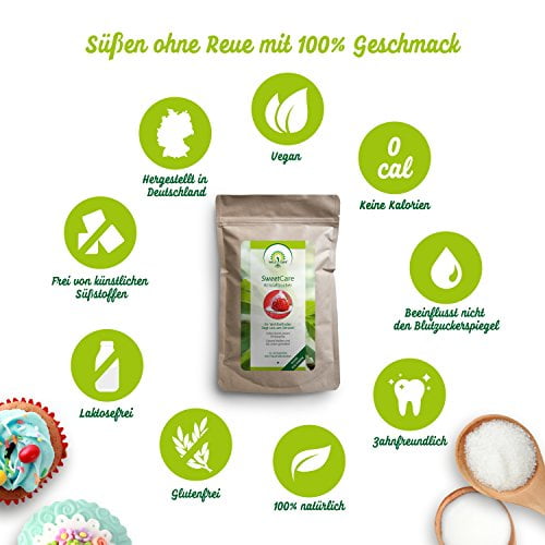 SweetCare Kristall-Zucker ist der natürlicher Zuckerersatz mit Erythrit und Stevia im 1 Kg Beutel - 4